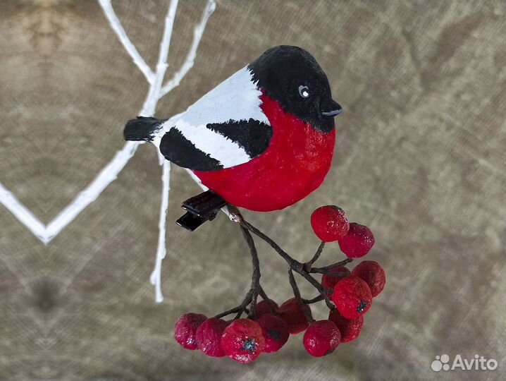 Ёлочная игрушка Снегирь папье-маше
