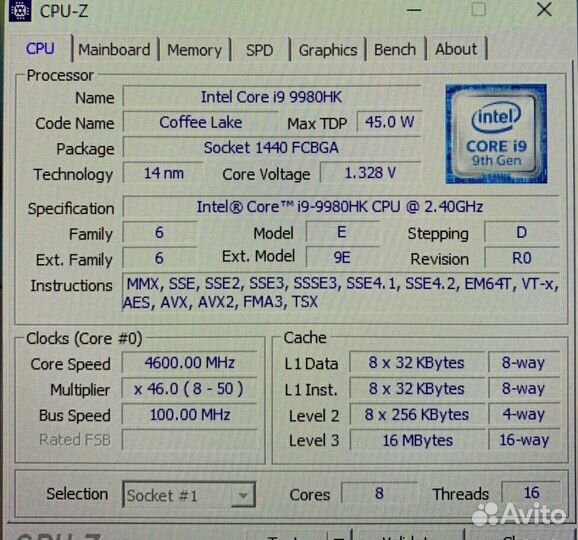 Процессор intel core i9 9980hk