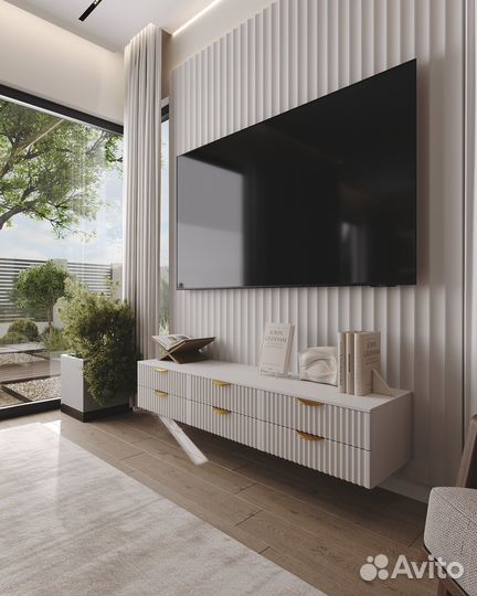 Подвесная тв тумба 160х40х30 Белая