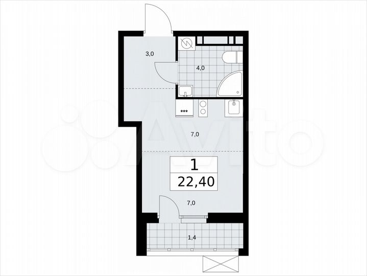 Квартира-студия, 22,4 м², 9/9 эт.