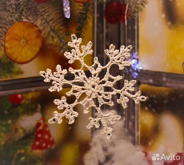 Украшение на ёлку. Вязанные снежинки