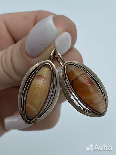 Серьги серебро 875 СССР агат позолота Харьков