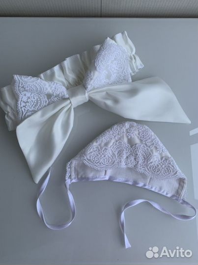 Хлопковый Конверт на выписку + ажурный белый плед