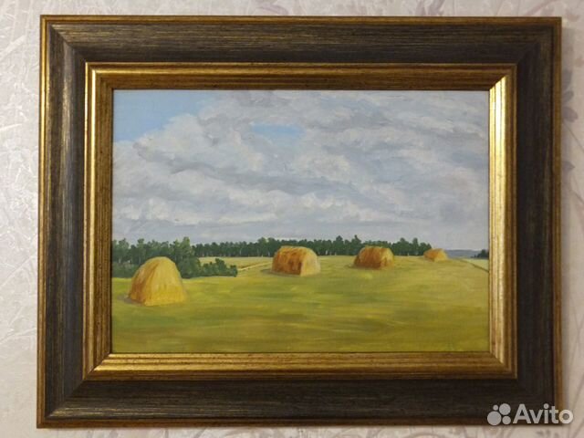 Картина в раме «Пейзаж со стогами сена»