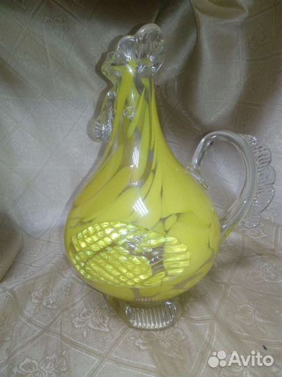 Графин. Кувшин. Цветное стекло. Петух. Винтаж