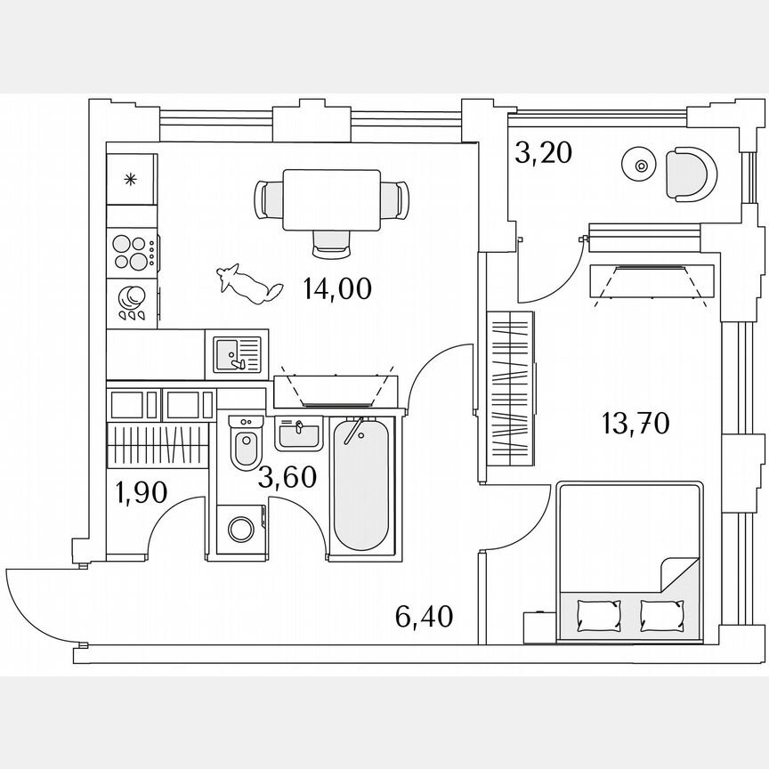 1-к. квартира, 41,2 м², 5/13 эт.