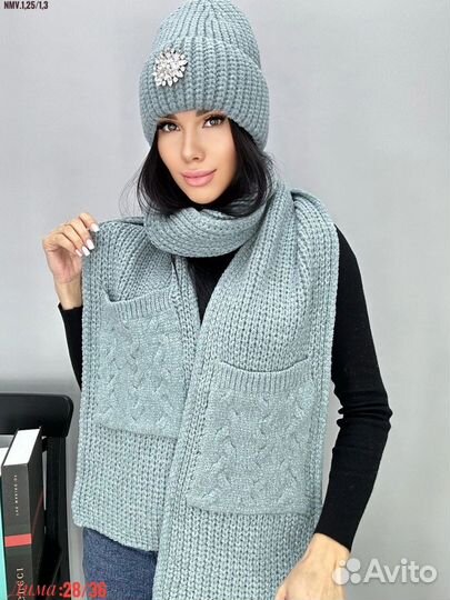 Шапка на флисе и шарф