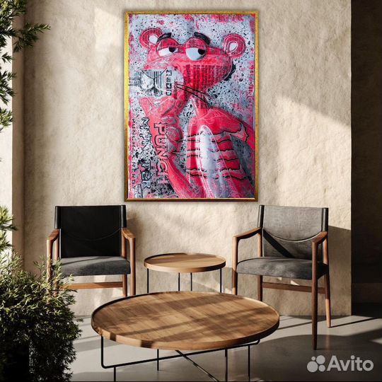 Картина маслом на холсте розовая пантера Примерка