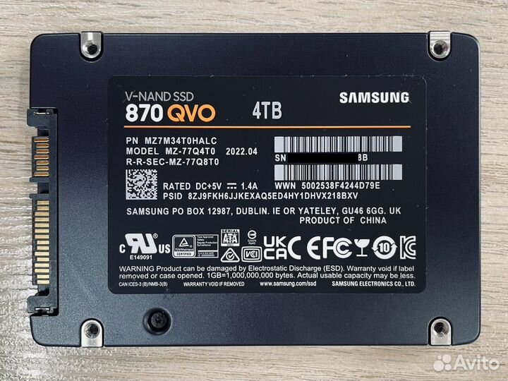 SSD samsung QVO 870 4Tb SATA на гарантии