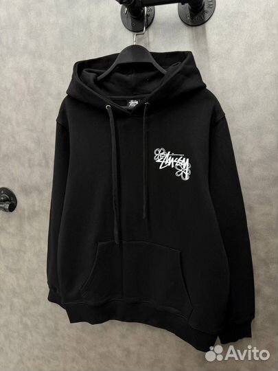 Худи Stussy оверсайз черное унисекс