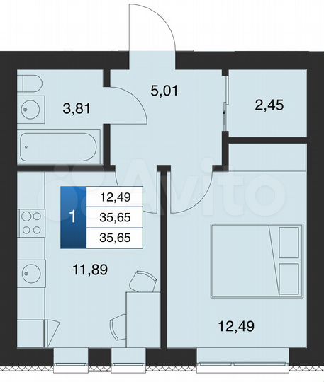 1-к. квартира, 35,7 м², 1/4 эт.