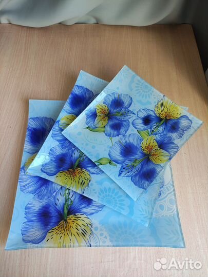 Набор квадратных тарелок, 3 шт, стекло