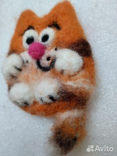 Брошь Рыжий кот, валяная из шерсти