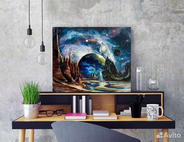 Космос картина маслом на холсте 40х60 см