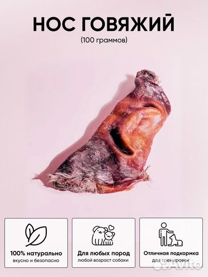 Нос сушеный говяжий, лакомства для собак, 100гр