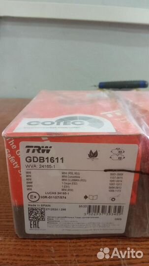 Колодки передние BMW 1 (E87) mini TRW GDB1611