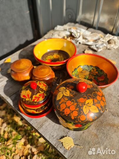 Деревянная посуда СССР, роспись, хохлома