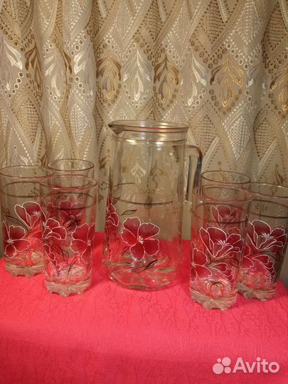 Графин с ручкой, 6 стаканов