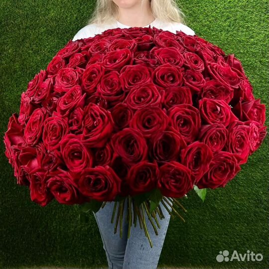 101 красная роза 50 см Крупный бутон Доставка
