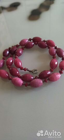 Бусы из рубелита (розовый турмалин) и ларимара