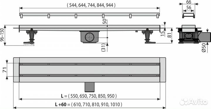 Душевой лоток AlcaPlast APZ13-double9-550-950 хром