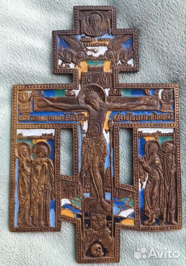 Шикарный.Крест распятие 6 эмалей.19 век