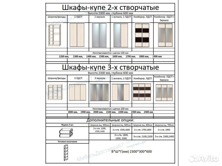 Шкаф-Купе 1,2 м (ширина 1,2 - 1,9 м) лдсп