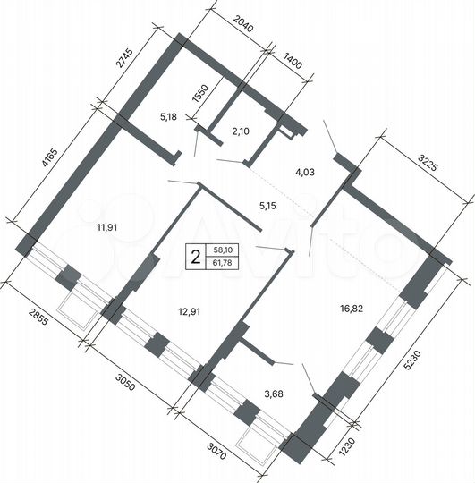 2-к. квартира, 61,8 м², 12/27 эт.