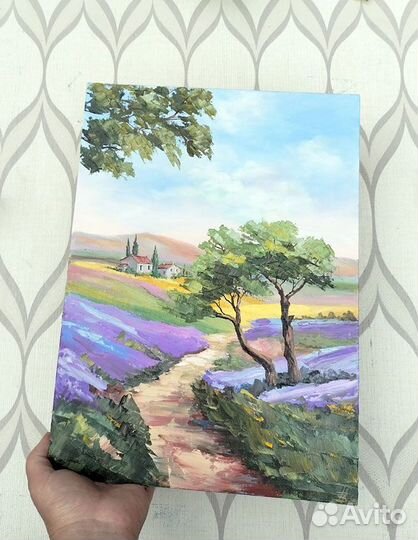 Картина маслом Лаванда, Тоскана, 25 на 35 см