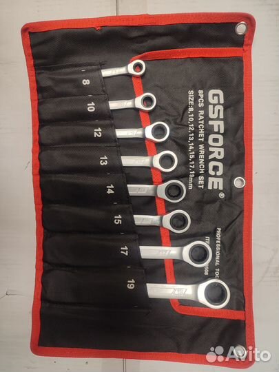 Набор ключей комбинированных трещоточных 8 шт., пл