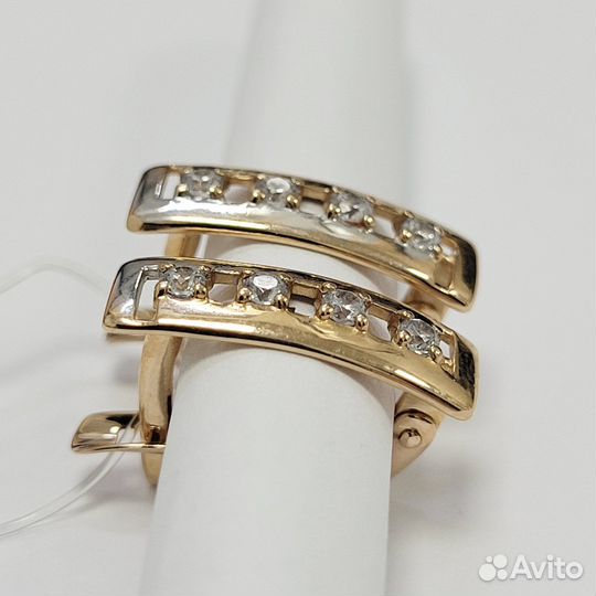 Золотые серьги с фианитами 585 пробы