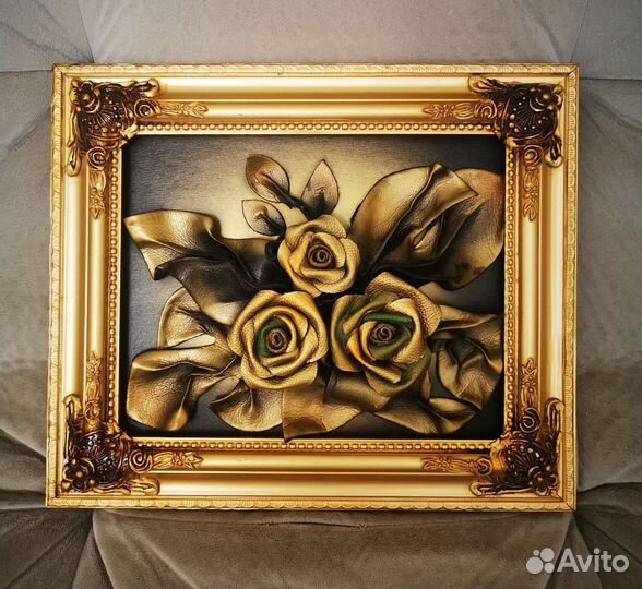 Настенное панно цветы из кожи