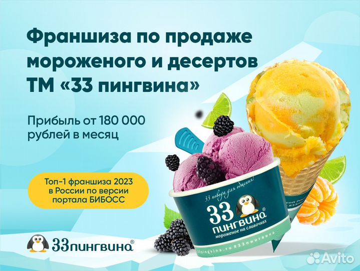Франшиза киоск - мороженое, напитки «33 пингвина»