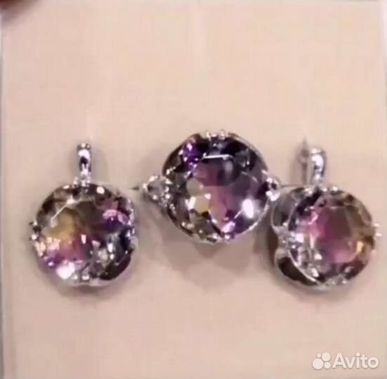 Кольцо, серьги гарнитур аметрины