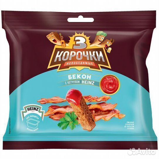 Сухарики 3 Корочки со вкусом Бекона + Кетчуп Heinz