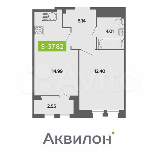 1-к. квартира, 37,8 м², 3/4 эт.
