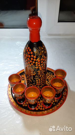 Набор Хохлома Бутылка Поднос 6 рюмок