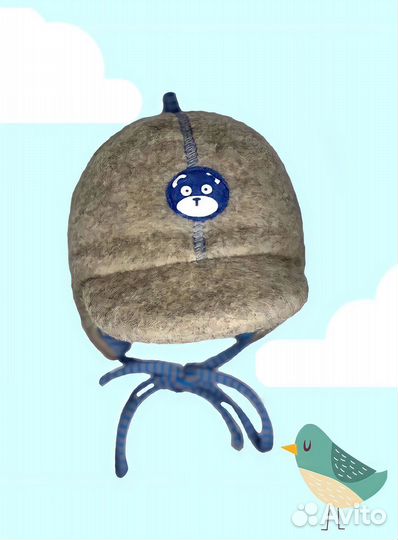 Детская шапочка/шапка из шерсти с мишкой мальчик