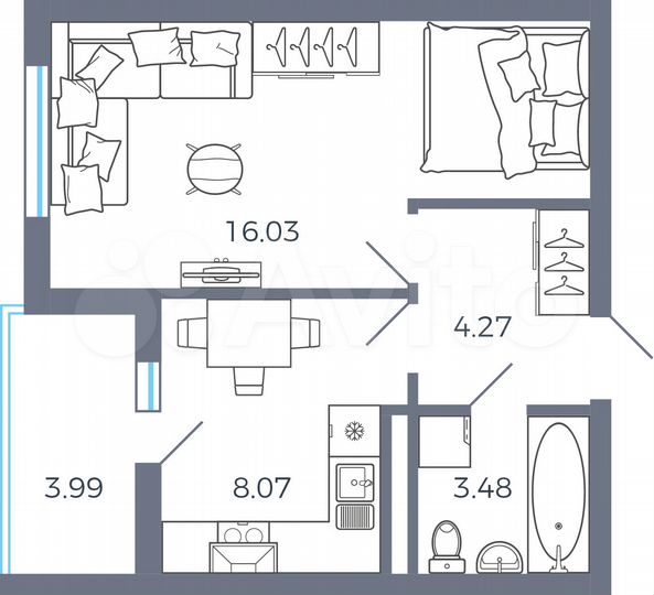 1-к. квартира, 33,9 м², 12/16 эт.
