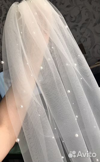 Свадебная фата длинная с жемчугом