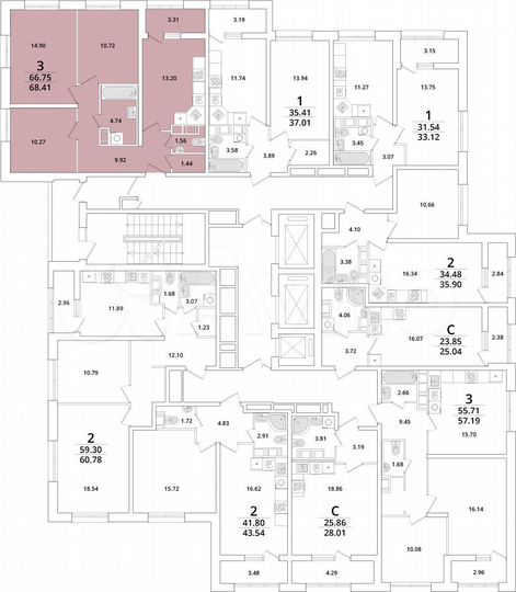 3-к. квартира, 68,4 м², 15/23 эт.