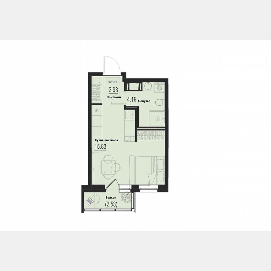 Квартира-студия, 23,7 м², 4/12 эт.
