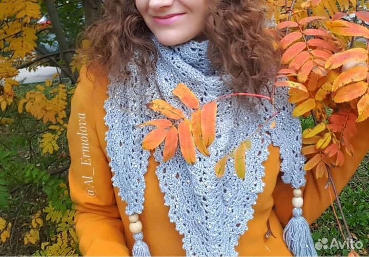 Шарф под пальто, снуд, косынка вязаная, бактус