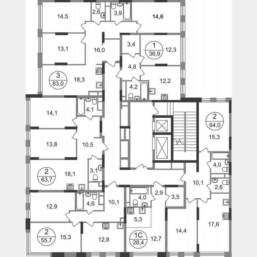 2-к. квартира, 63,7 м², 12/17 эт.