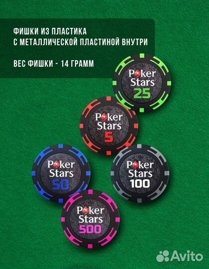 Покерный набор Poker Stars 300 фишек с номиналом 1