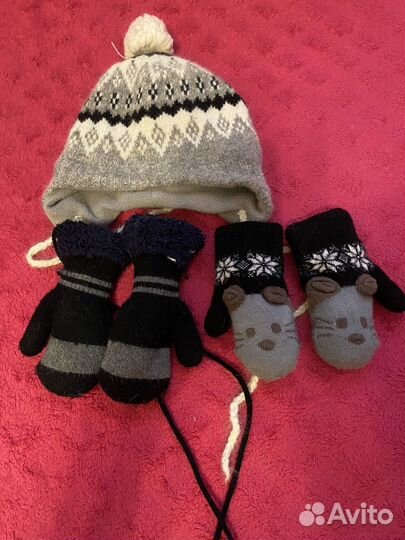 Шапка и варежки зимние для мальчика 1 1.5 года
