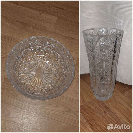 Винтаж Ваза салатница хрустальная большая СССР