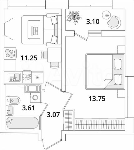 1-к. квартира, 33,2 м², 8/22 эт.