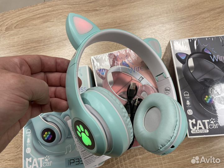 Наушники с ушками cat ear беспроводные кошачьи