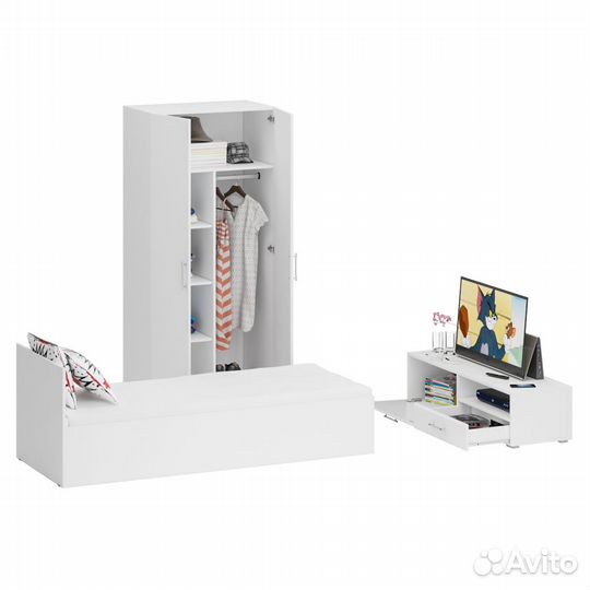 Спальня белая Стандарт № 3 Стандарт с кроватью 800, цвет белый, спальное место 800х2000 мм., без мат